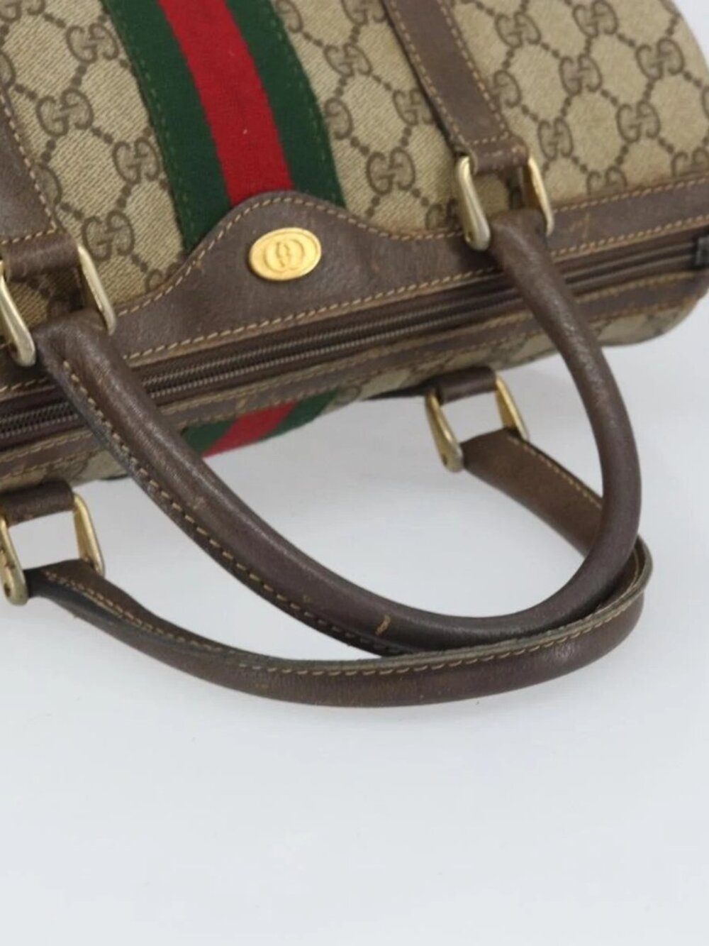 GUCCI GG Supreme Web Sherry Line Hand Bag PVC Beige Gold 24 012 3842 Auth ka2171 - Picture 8 of 16